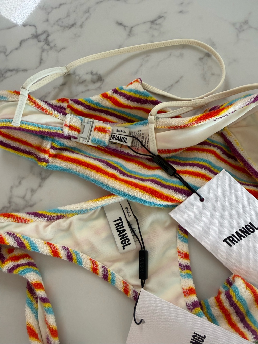 Triangl Mica Terry Towelling Crop Bikini SET - Bonn Rainbow Stripe - Size Small - Picture 3 of 8